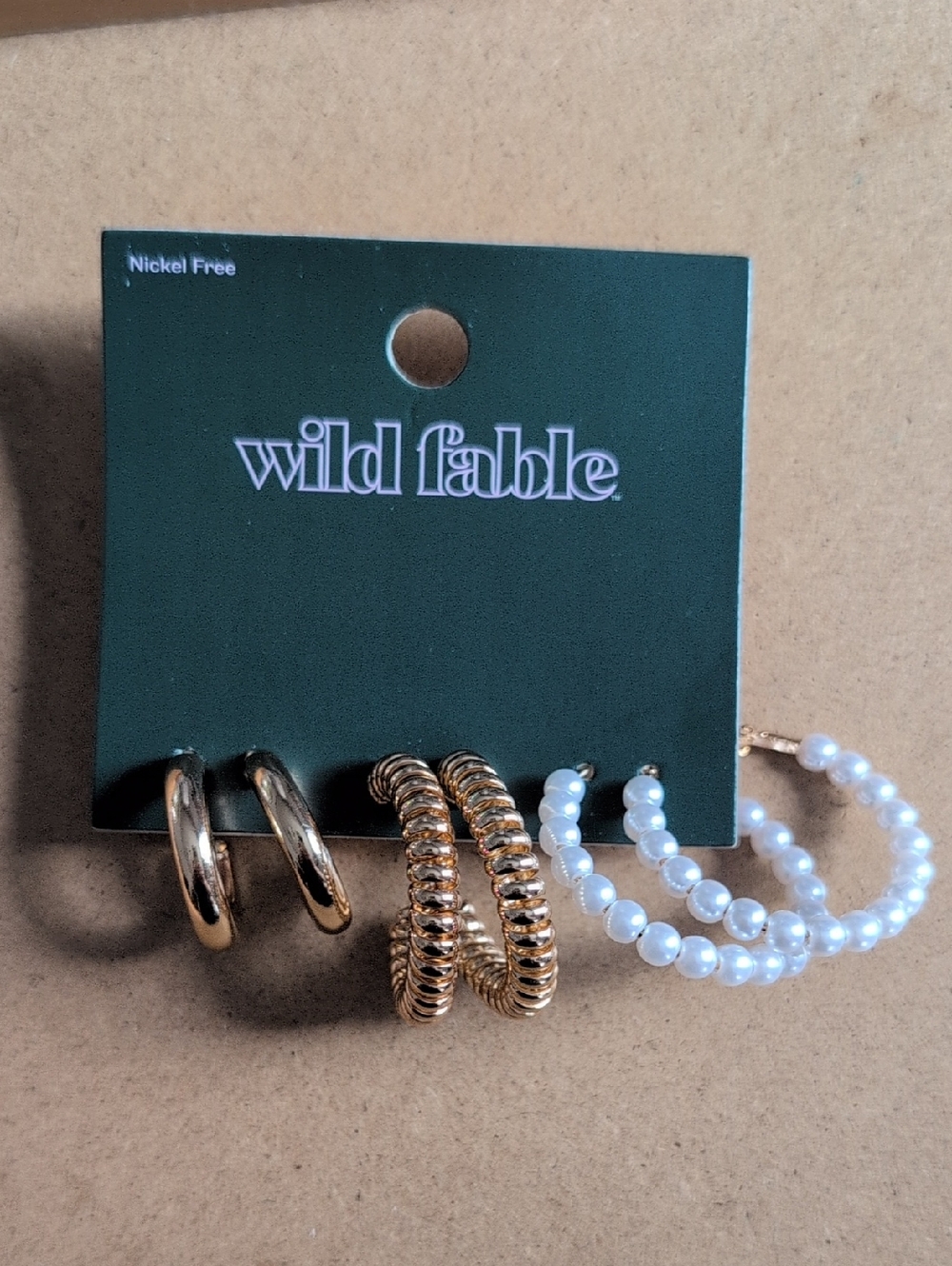 wild fable Gold and White Pearl Mixed Hoop Earring Set